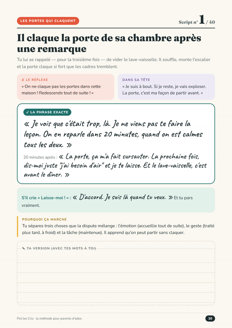 Script n° 1 : il claque la porte de sa chambre
