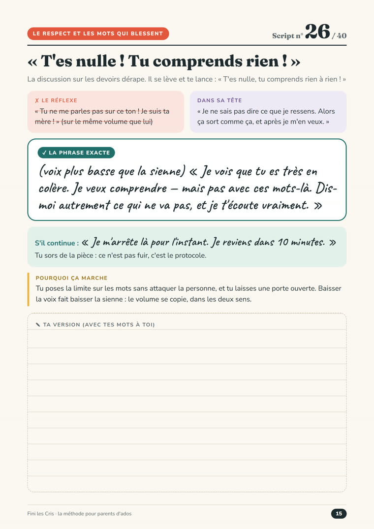 Script n° 26 : « T’es nulle, tu comprends rien ! »
